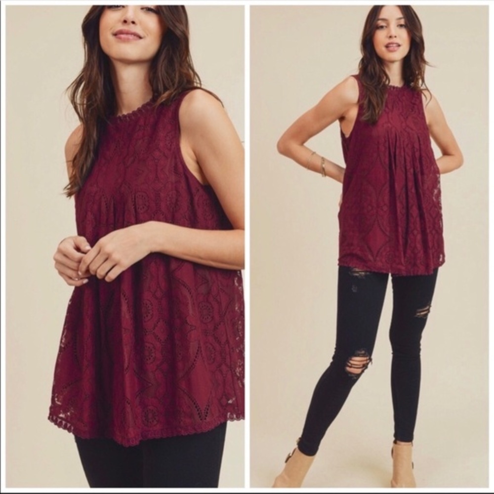 Doe and Rae Burgundy Lace Top